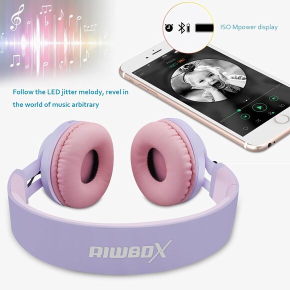 Riwbox WT-7S Kids Bluetooth Wireless Headset -Pairs to Phone, Tablet - Purple - Picture 8 of 11